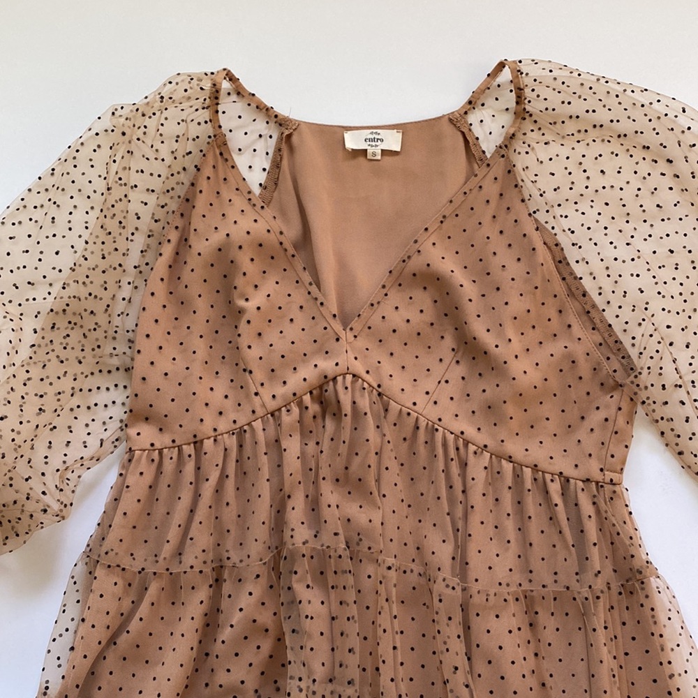 Camel Polka Dot A-Line Dress, Size S, NWOT